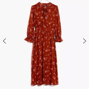 Madewell Georgette Tie-neck Midi Dress in Forest Floral NWT